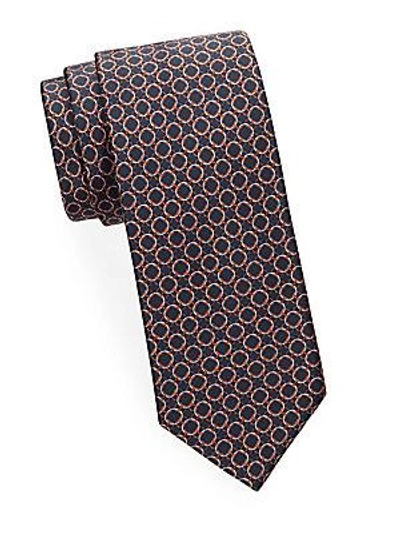 Brioni Repeating Circle Silk Tie In Navy - Orange