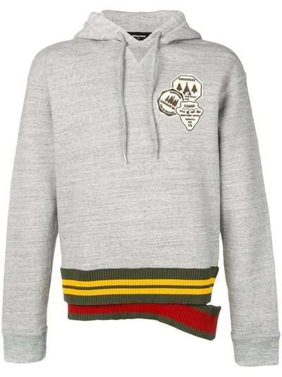 Dsquared2 Patch Hoodie With Double Waistband - Grey