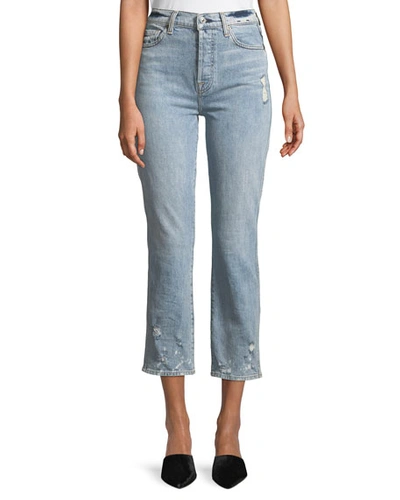 7 For All Mankind Edie Distressed Bleached Denim Straight-leg Jeans In Mineral Desert Springs
