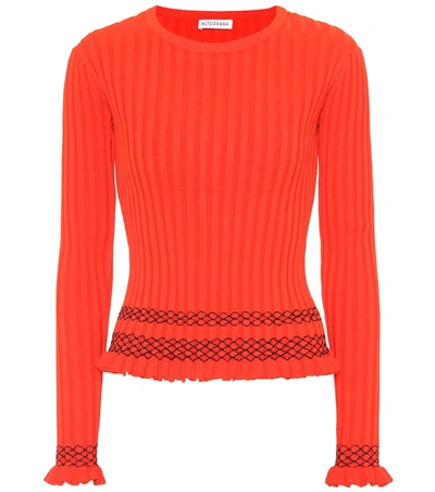 Altuzarra Malou Ruffled-cuff Ribbed-knit Sweater In Pastel Orange