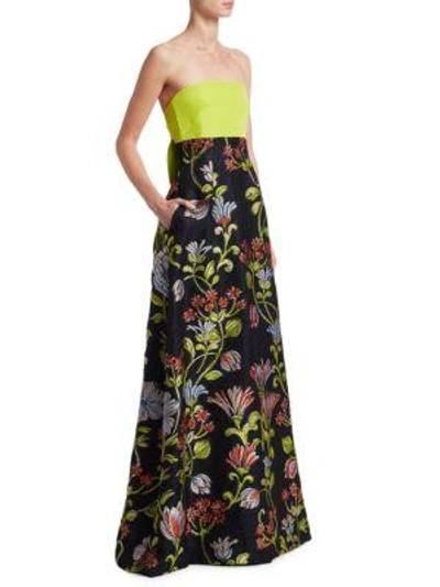 Lela Rose Floral Bow Back Gown In Navy
