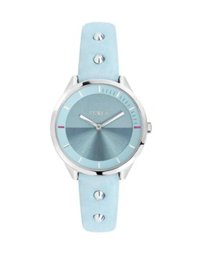 Furla Metropolis Stainless Steel Leather-strap Watch In Blue