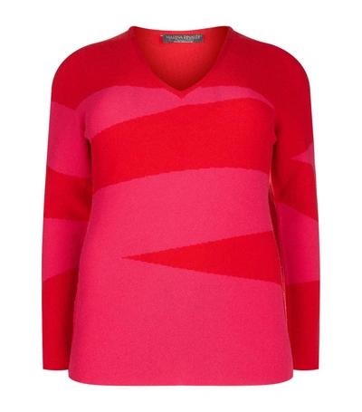 Marina Rinaldi Aria Color-blocked Cashmere Sweater In Red