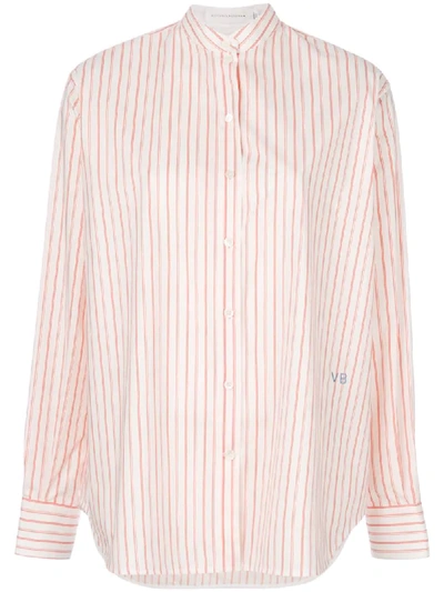 Victoria Beckham Grandad Striped Cotton Shirt In Oraege White