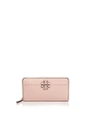 Tory Burch Mcgraw Zip Leather Continental Wallet In Pink Quartz/gold