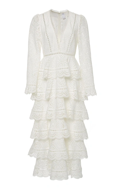 Zimmermann Bayou Tiered Broderie Anglaise Cotton Maxi Dress In White