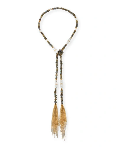 Akola Labradorite Beaded Tassel Lariat Necklace In Gray