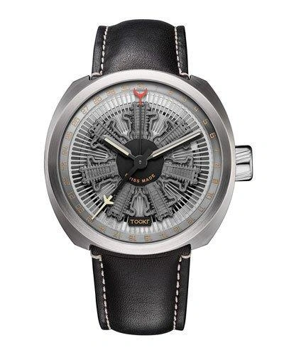 Tockr Watches Radial C47c Leather Watch, Gray