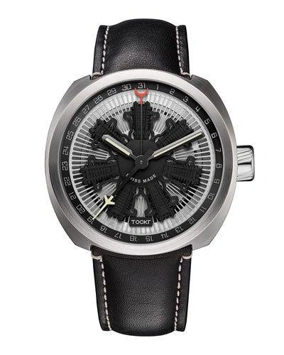 Tockr Watches Radial C47c Leather Watch, Black