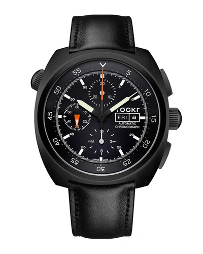 Tockr Watches Men's 45mm Air Defender Leather Chronograph Watch In Black