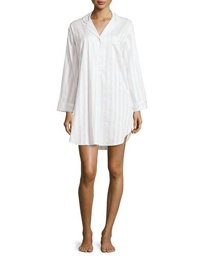 P Jamas Tina Shadow-stripe Long-sleeve Sleep Shirt In White