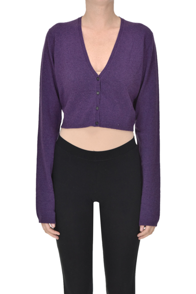 Malo Cropped Cashmere Cardigan In Plum
