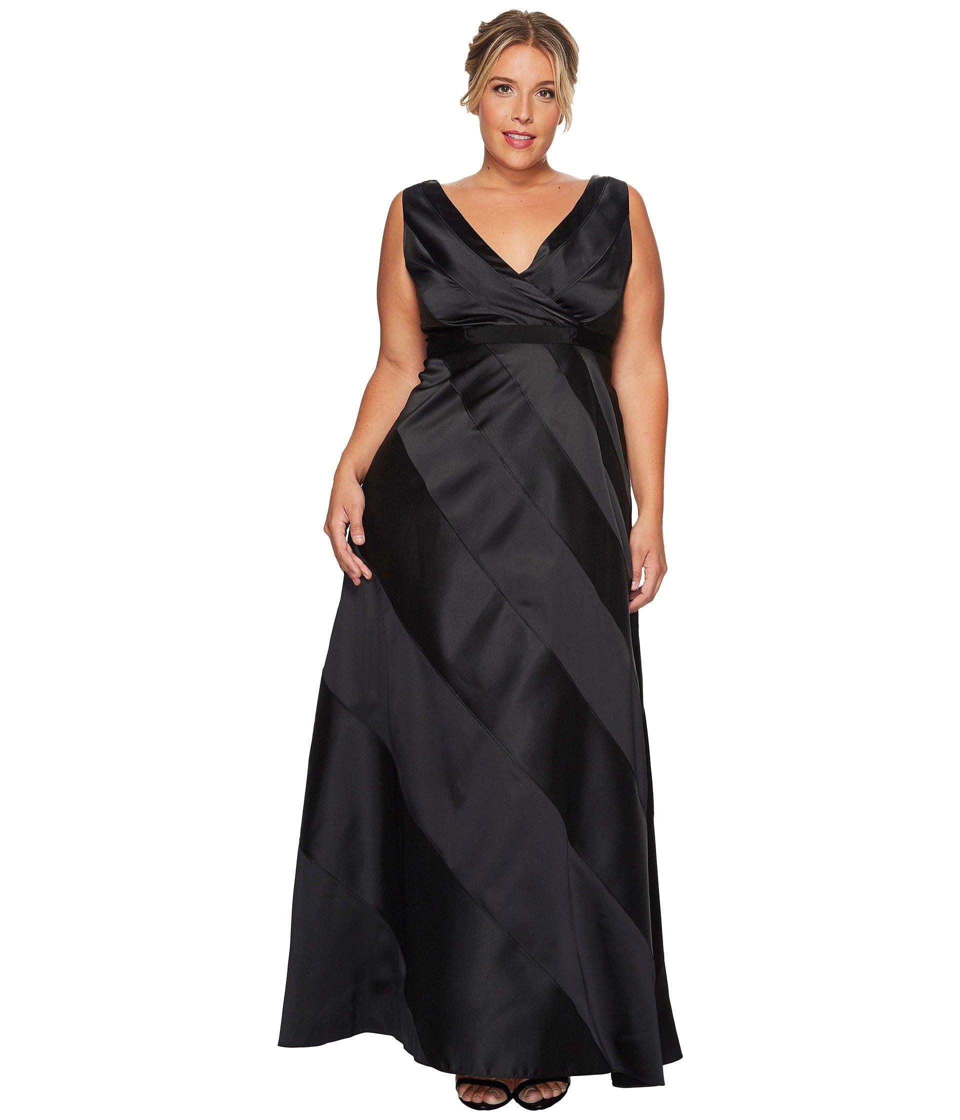 Adrianna Papell Plus Size V-neck Ball Gown With Diagonal Strip Detail In Black | ModeSens