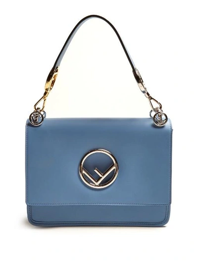 Fendi Kan I Logo Leather Shoulder Bag In Bright Blue
