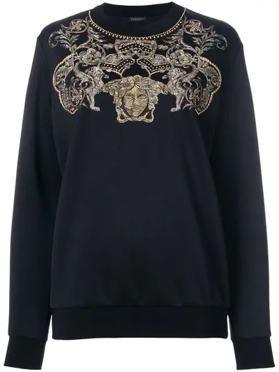 Versace Embroidered Medusa Sweatshirt In Black
