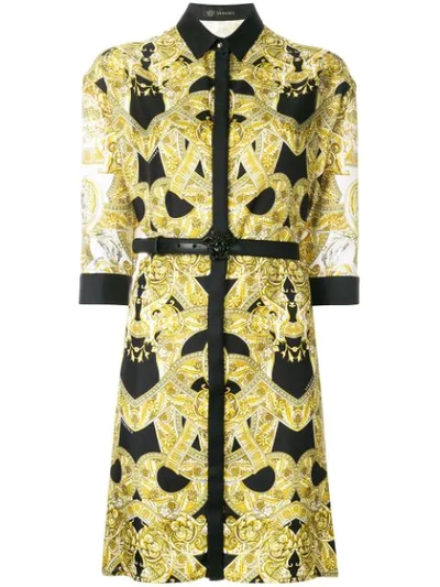 Versace Belted Printed Silk-twill Mini Dress In Multicolour