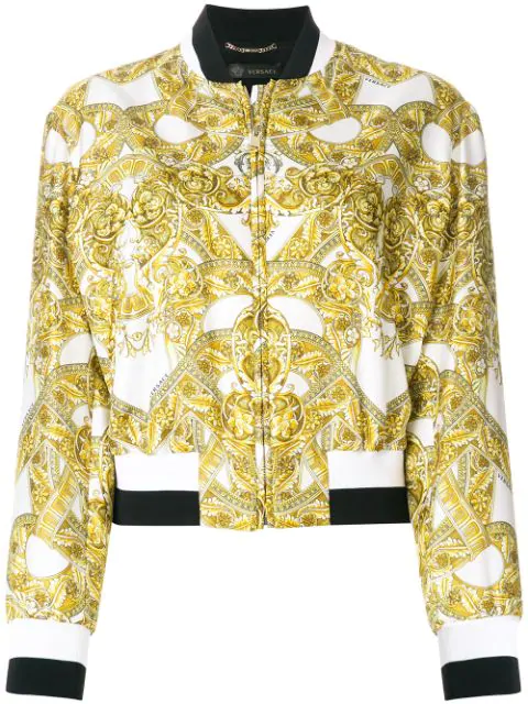 Versace Baroque Print Bomber Jacket In White | ModeSens