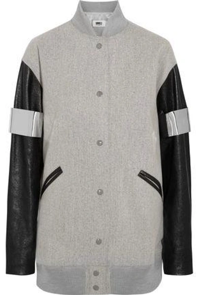 Mm6 Maison Margiela Woman Paneled Faux Leather And Wool-blend Bomber Jacket Gray