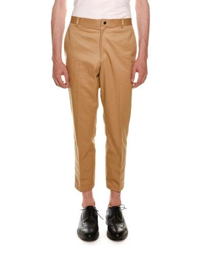 Thom Browne Cropped Twill Chino Pants In Camel
