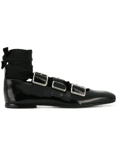 Jil Sander Ribbon Tie Buckled Ballerina Flats