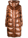 Woolrich Zip-up Hooded Padded Coat In Brown