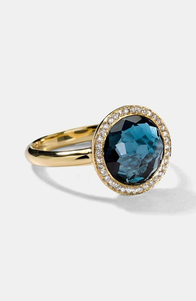 Ippolita 18k Gold Rock Candy Mini Lollipop Ring In London Blue Topaz & Diamond In Yellow Gold/blue Topaz