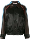 Marni Button-front Side-stripe Leather Bomber Jacket In Black