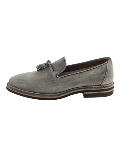 Brunello Cucinelli Men's Suede Tassel Shoe In Grey