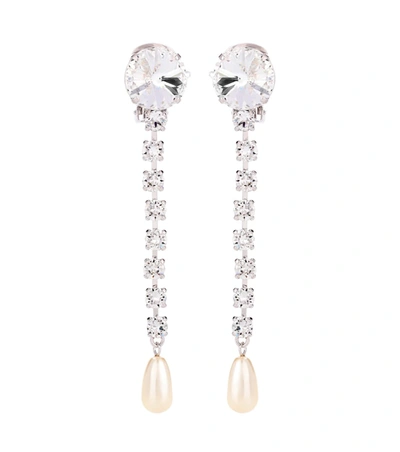 Miu Miu 'classic' Crystal & Bead Drop Earrings In Silver