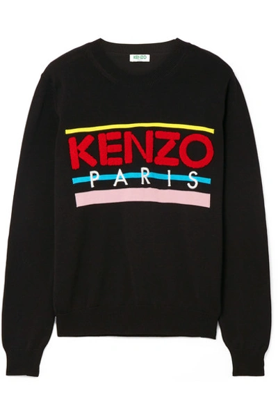 Kenzo Embroidered Cotton Sweater In Black