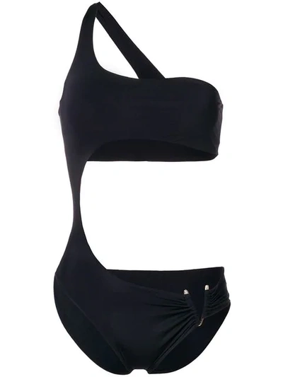 Versace V Detail Cutout One Piece Swimsuit In Black