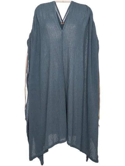 Caravana Ruched Shoulder Kaftan Dress In Blue