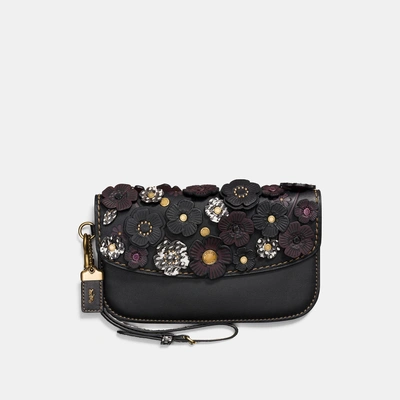 Coach Clutch With Snakeskin Small Tea Rose In Black/brass