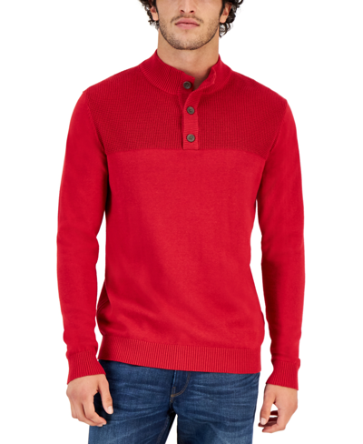 Club Room Men's Button Mock Neck Sweater, Created For Macy's In Deep Rust