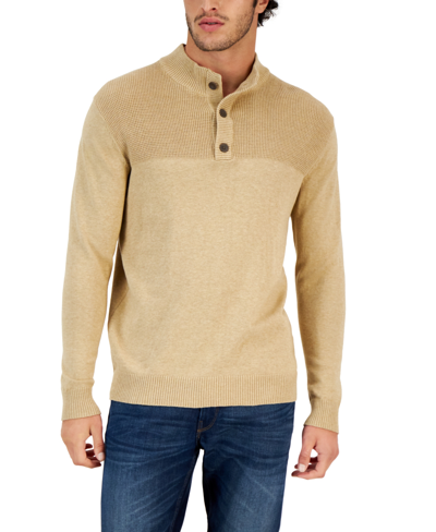 Club Room Men's Button Mock Neck Sweater, Created For Macy's In Toast Heather