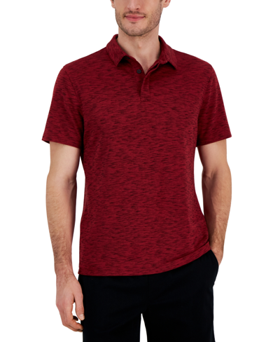 Alfani Men's Stretch Textured Stripe Jacquard Sweater Polo, Created For Macy's In Clay Red Combo