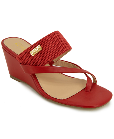 Kenneth Cole Reaction Morhaa Cross Womens Open Toe Slip On Wedge Heels In Red