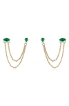Ettika Draped Chain Double Piercing Earrings In 18k Gold Plate In Green