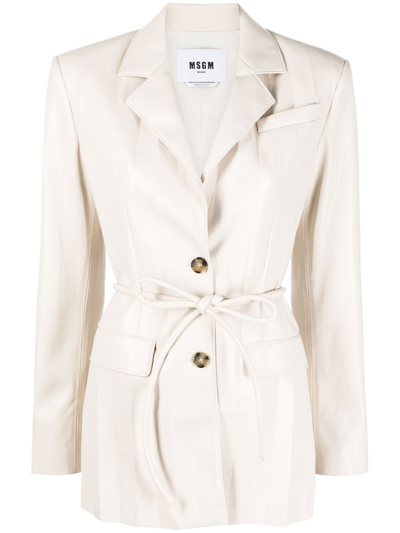 Msgm Single-breasted Pleated Jacket In White