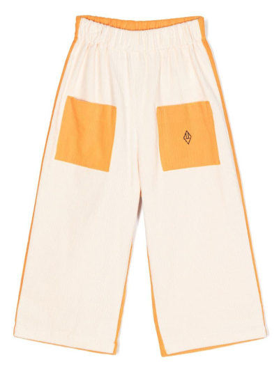 The Animals Observatory Kids' Two-tone Corduroy Trousers In Orange