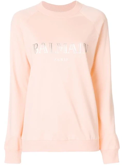 Balmain Printed Cotton Sweatshirt In Rose Pale
