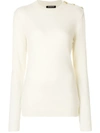 Balmain Button-shoulder Crew-neck Wool-blend Sweater In White