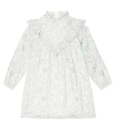 Chloé Kids' Floral Ruffle Long-sleeve Dress In Grey