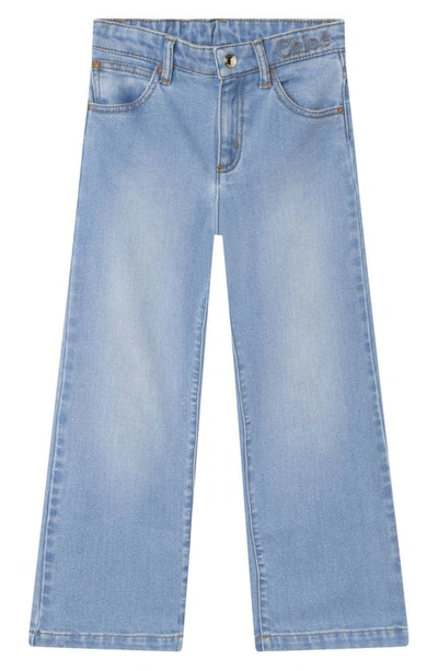 Chloé Kids' Stretch Denim Wide Leg Jeans In Blue