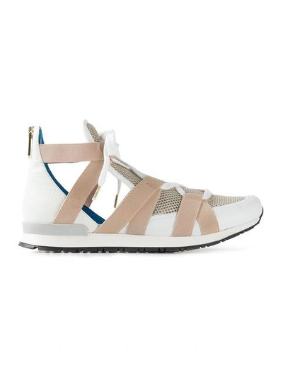 Vionnet 20mm Elastic & Leather High Top Sneakers, White/nude In Beige