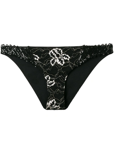 La Perla Embellished Floral Briefs In Black