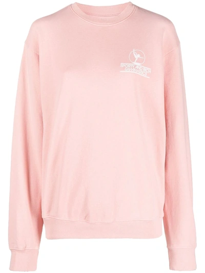Sporty And Rich Sporty & Rich Serif Logo Embroidered Crewneck Sweatshirt In Rose & White