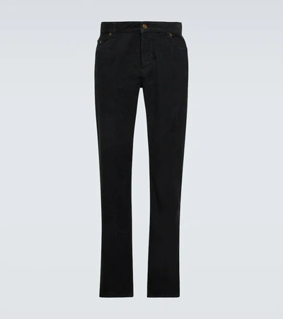 Saint Laurent Cotton Corduroy Skinny Pants In Bright Black Stonewash