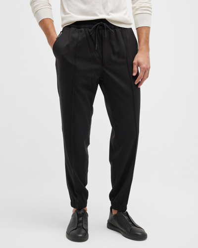 Zegna Men's High Performance Wool Jogger Pants In Black Solid