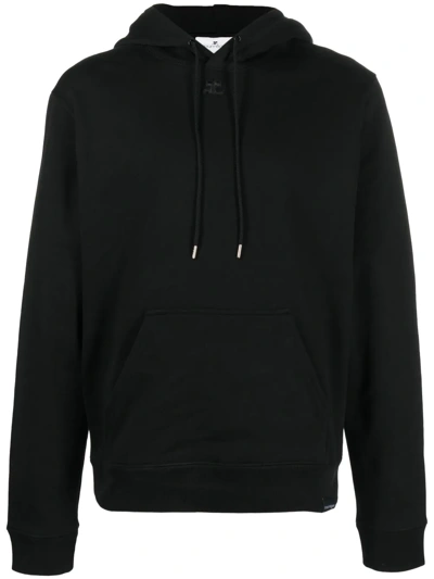 Courrges Logo Organic Cotton Jersey Hoodie In Black